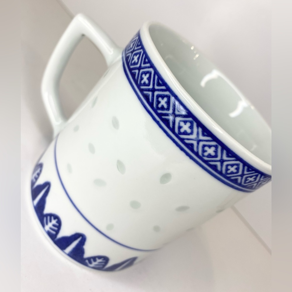 Chinese Jingdezhen Porcelain Tea Cup Rice Grain Blue White Pattern 14oz Mug C58